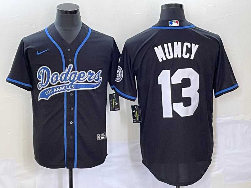 Mens Los Angeles Dodgers #13 Max Muncy Black With Patch Cool Base Stitched Jersey